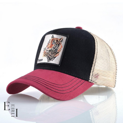 <img src="trucker-hats-unisex.jpg  alt=" Tiger Embroidered unisex trucker hats, black-red, official website www.eirlistore.com">